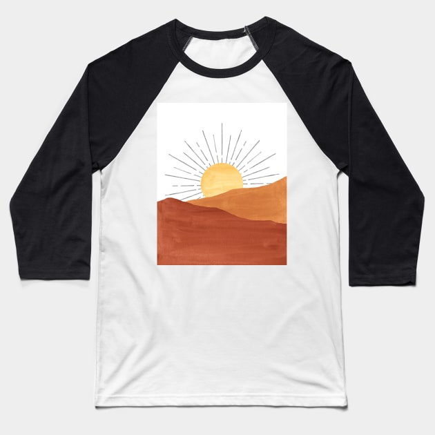 Modern boho landscape, terracotta sunrise Baseball T-Shirt by WhalesWay